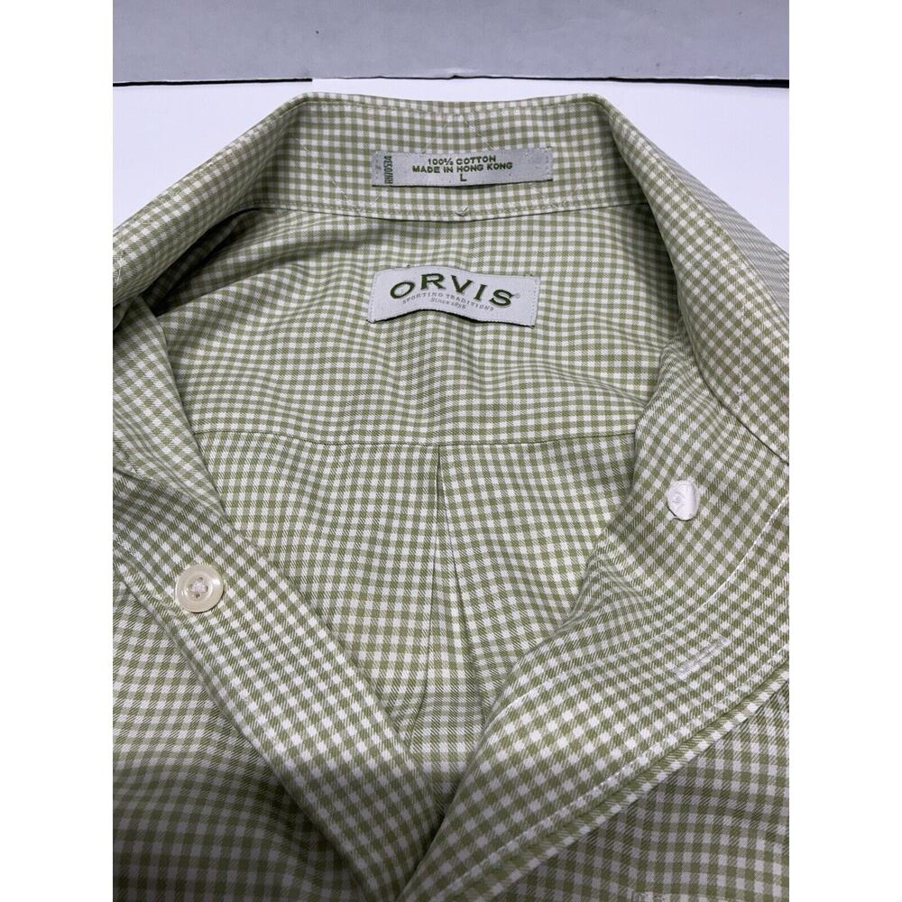 Orvis Mens Shirt L Green Long Sleeve‎ Button Down Pockets 100% Cotton